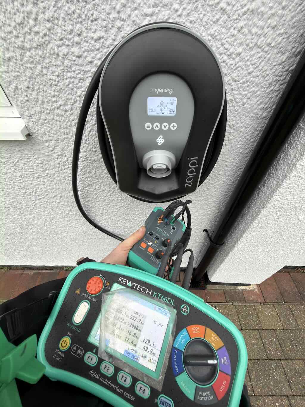 Zappi EV Charger Installation Electrician - JDH Electrics - Testing Kewtech KT66DL