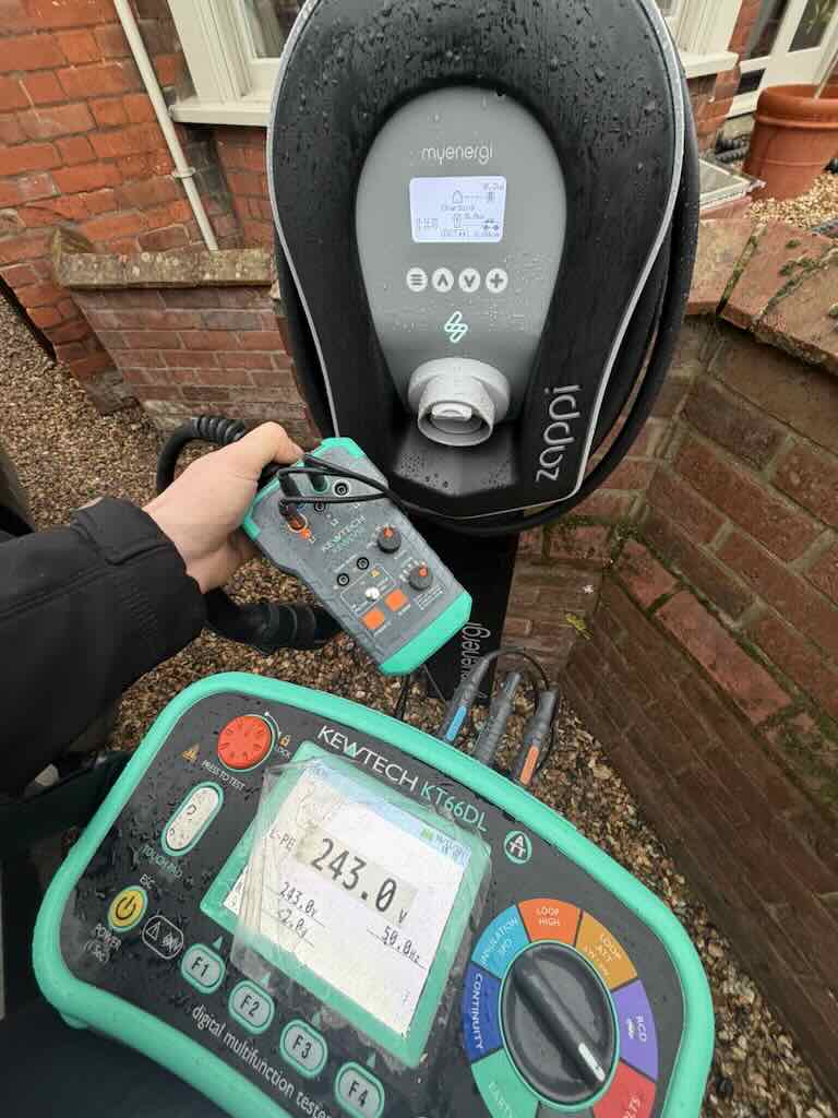 My Energi Zappi EV Charger Testing using Kewtech KT66DL in Bury St Edmunds - JDH Electrics
